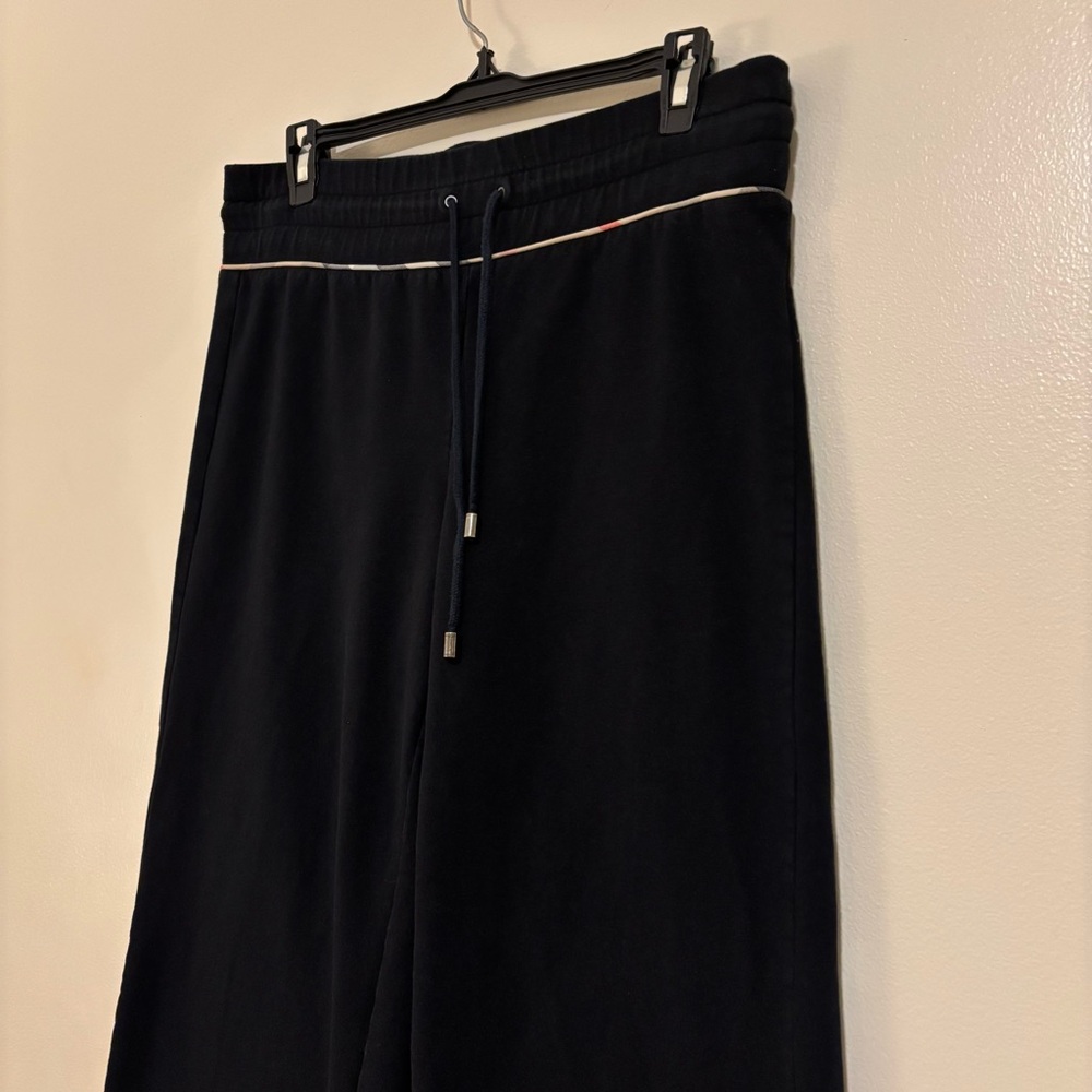 Burberry Black w/ Plaid Stripe Drawstring Wide Leg Cotton Sweatpants Size Med - Picture 3 of 8